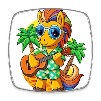Funny Pony Summer Beach Sunglasses Hawaiian - Square fridge magnet - white - Front