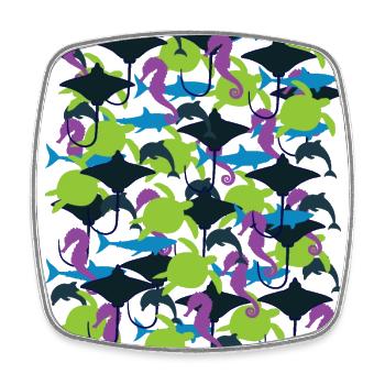 Ocean Camouflage – marine life in camouflage style - Square fridge magnet - white - Front