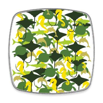 Ocean Camouflage – marine life in camouflage style - Square fridge magnet - white - Front
