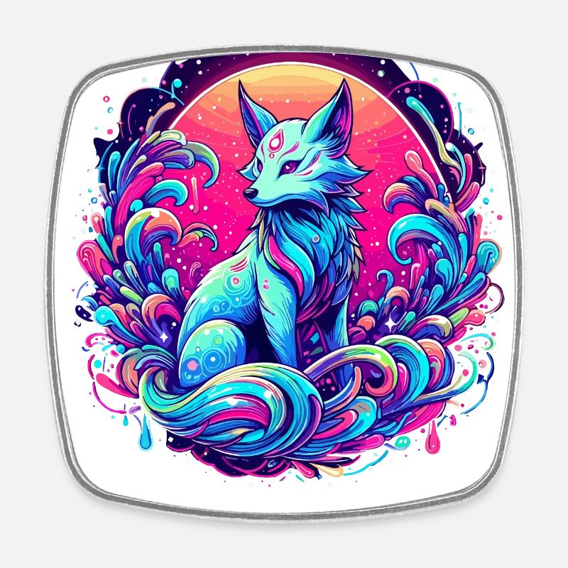 Fox Art Psychédélique - Magnet carré - blanc