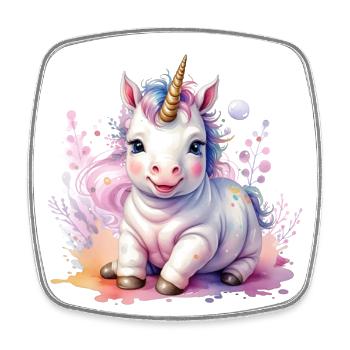 Dessin à l’aquarelle Mignon bébé licorne - Magnet carré - blanc - Devant