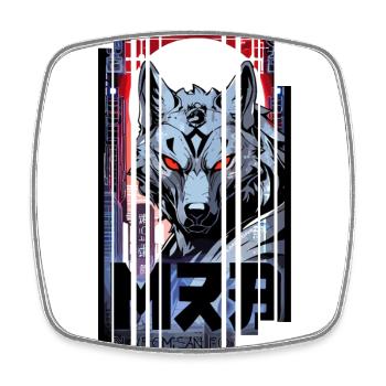 Silver Wolf Cyborg Geometric - Square fridge magnet - white - Front