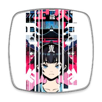 Fille Cyborg japon rouge kanji - Magnet carré - blanc - Devant
