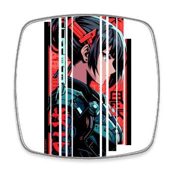 Woman Cyborg japon Kanji rouge - Magnet carré - blanc - Devant