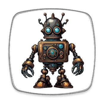 Steampunk-Roboter - Viereckiger Kühlschrankmagnet - Weiß - Vorne