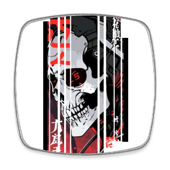 Cyborg black kanji skull - Square fridge magnet - white - Front