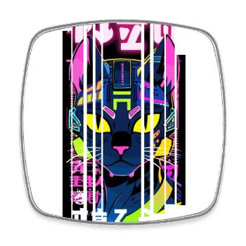 Cyborg Katze Neon Kanji - Viereckiger Kühlschrankmagnet - Weiß - Vorne