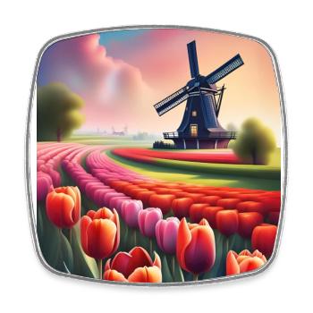Un beau champ de tulipes en Hollande - Magnet carré - blanc - Devant
