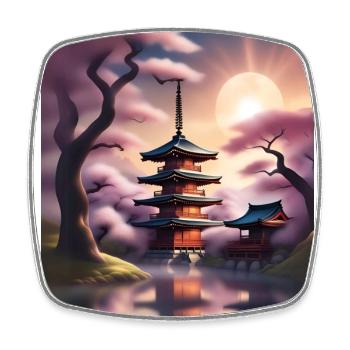 Bâtiments japonais pendant les sakura - Magnet carré - blanc - Devant