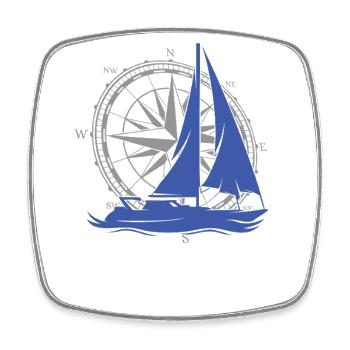 Voilier d’époque avec boussole – Maritime - Magnet carré - blanc - Devant