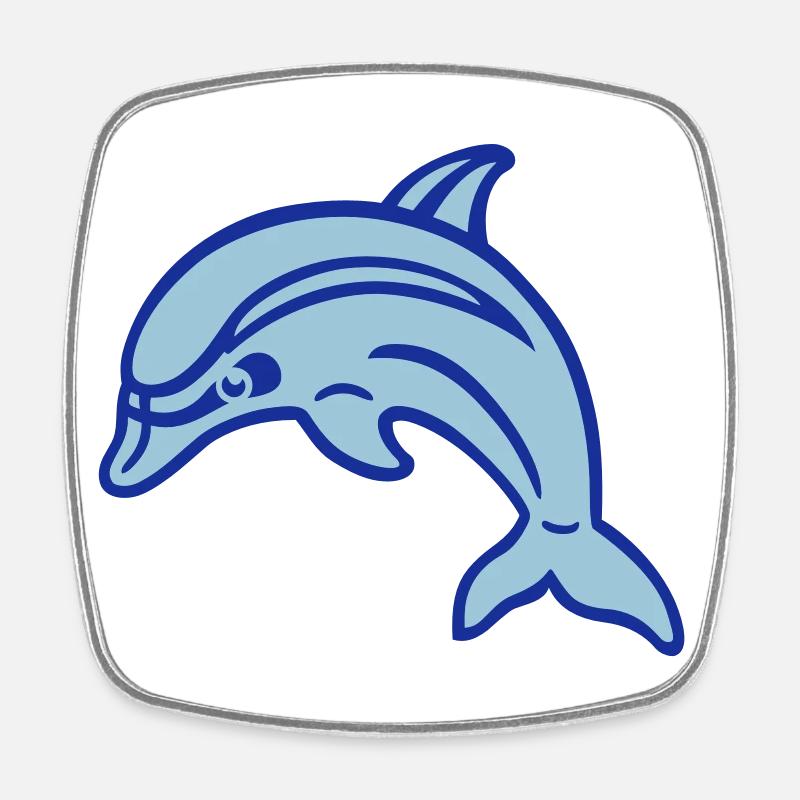Delfin (dolphin) 01.1 - Viereckiger Kühlschrankmagnet - Weiß