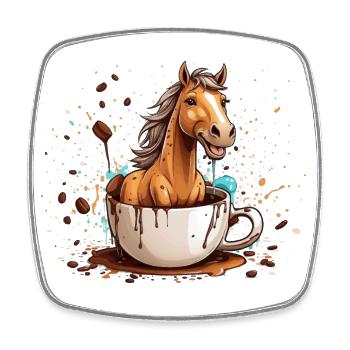REITER PONY REITEN KAFFEE PFERD - Viereckiger Kühlschrankmagnet - Weiß - Vorne