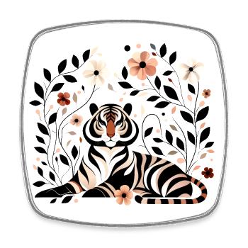 Floraler Tiger - Viereckiger Kühlschrankmagnet - Weiß - Vorne