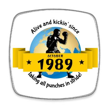 35. Anniversaire Vivant et kickin depuis 10/1989 - Magnet carré - blanc - Devant