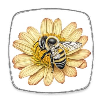 Abeille mignonne et fleur jaune - Magnet carré - blanc - Devant