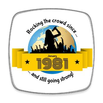 44. Geburtstag Rocking the crowd since 01/1981 - Viereckiger Kühlschrankmagnet - Weiß - Vorne