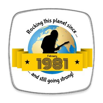 44. Birthday Rocking this planet since 02/1981 - Square fridge magnet - white - Front