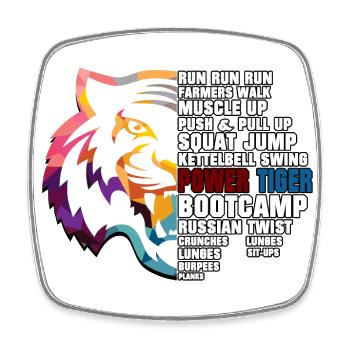 POWER TIGER BOOTCAMP - HALB Tiger, HALB Übungen EN - Viereckiger Kühlschrankmagnet - Weiß - Vorne