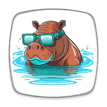 Hippo Swimmer - Square fridge magnet - white - Front