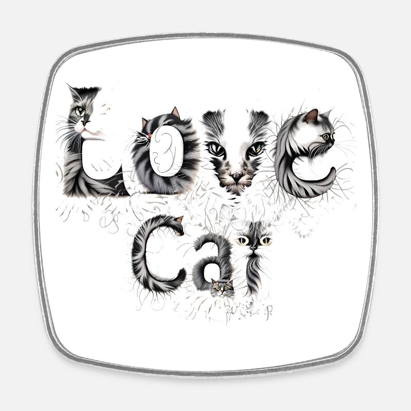 Fluffy Love Cat lettering with cat face - Square fridge magnet - white