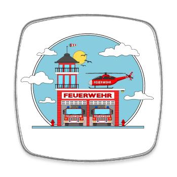 Fire station helicopter and fire truck - Square fridge magnet - white - Front