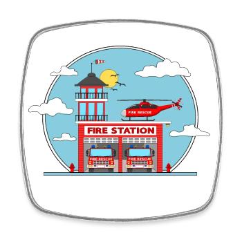 Fire Station with Helicopter and Fire Engine - Square fridge magnet - white - Front