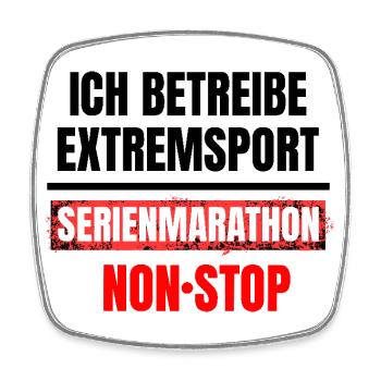 Lustiger Spruch Extremsport Serienmarathon Nonstop - Viereckiger Kühlschrankmagnet - Weiß - Vorne