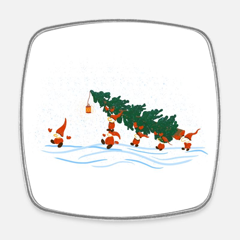 Gnomes with spruce - Square fridge magnet - white