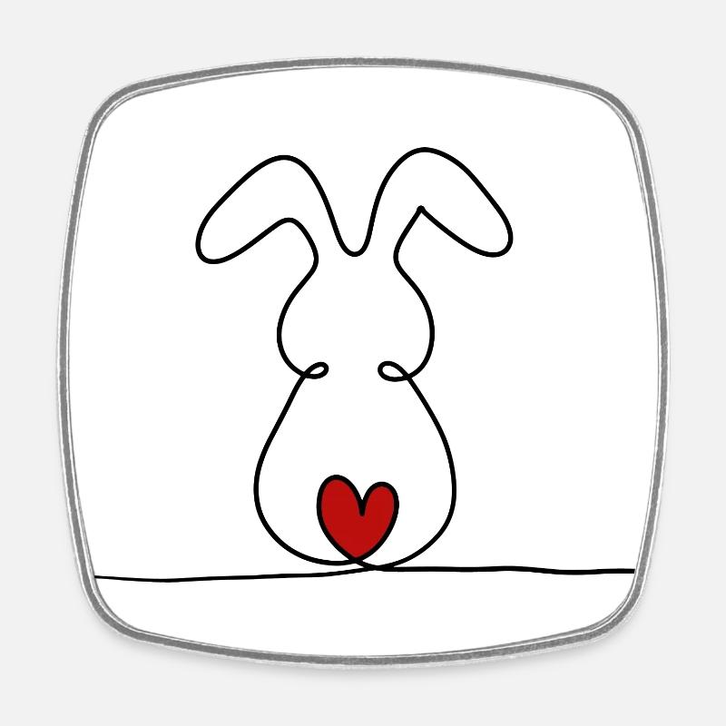 Lapin à une ligne avec queue rouge - Magnet carré - blanc