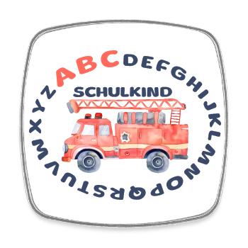Schulkind Feuerwehr ABC - Viereckiger Kühlschrankmagnet - Weiß - Vorne