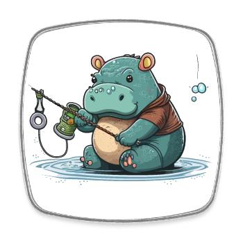 Hippo Angler - Square fridge magnet - white - Front