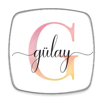 G | Monogram | Name | Gülay|Watercolor - Square fridge magnet - white - Front