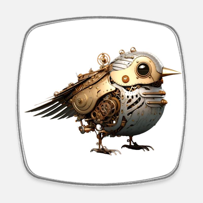 Steampunk Vogel - Viereckiger Kühlschrankmagnet - Weiß