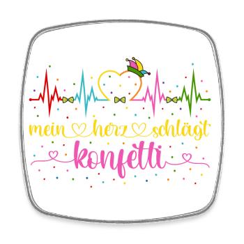 Fasching Herzschlag EKG Mein Herz schlägt Konfetti - Viereckiger Kühlschrankmagnet - Weiß - Vorne