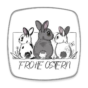 Mignon bunny team avec lettrage Joyeuses Pâques - Magnet carré - blanc - Devant