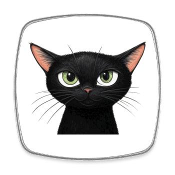 Schwarze Katze - Viereckiger Kühlschrankmagnet - Weiß - Vorne