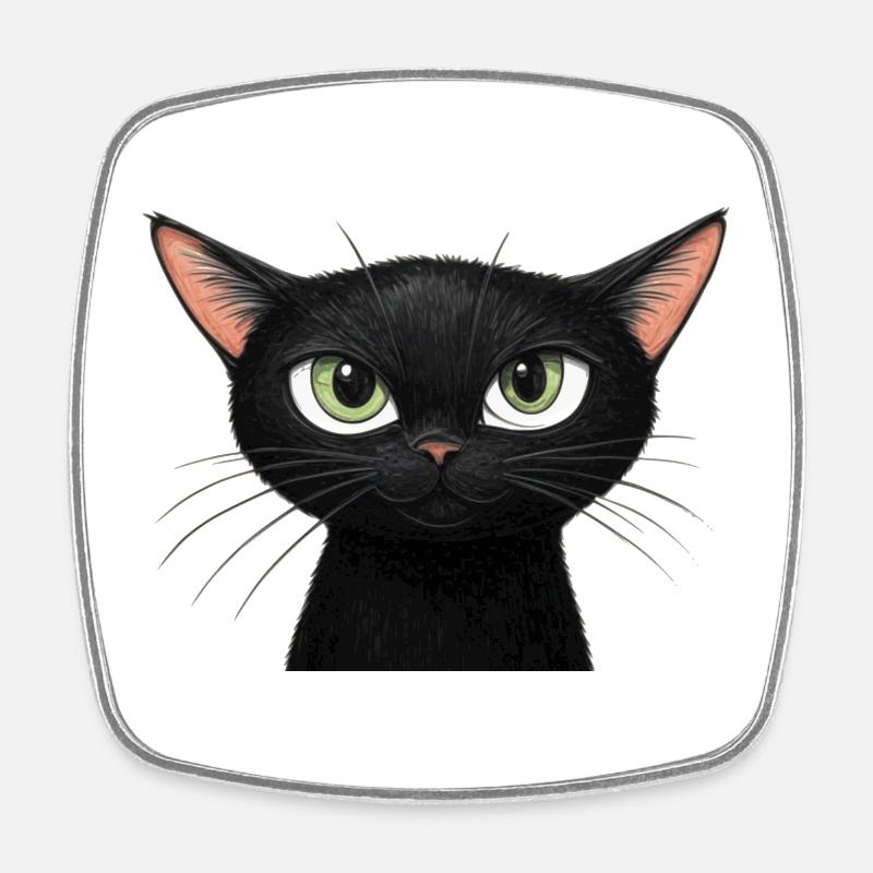 Schwarze Katze - Viereckiger Kühlschrankmagnet - Weiß