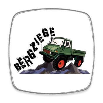 Chèvres de montagne - Unimog - Hors route - Oldtimer - Magnet carré - blanc - Devant