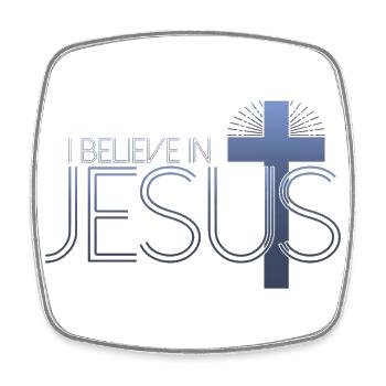 Je crois en Jésus - Croix de Jésus-Christ - Magnet carré - blanc - Devant