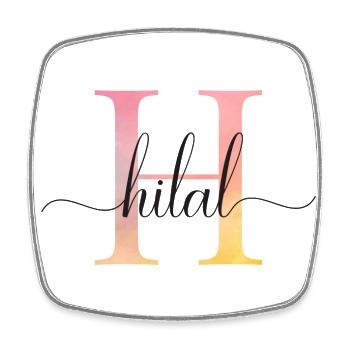 H | Monogram | Name | Hilal |Watercolor - Square fridge magnet - white - Front