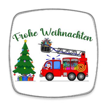 camion de pompiers Joyeux Noël Père Noël - Magnet carré - blanc - Devant