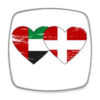 United Arab Emirates Denmark Flag Heart - Square fridge magnet - white - Front