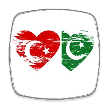 Turkey Pakistan Flag Heart Used - Square fridge magnet - white - Front