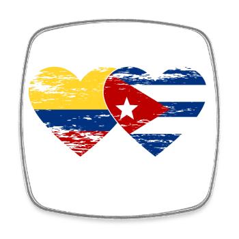 Colombia Cuba Flag Heart used - Square fridge magnet - white - Front