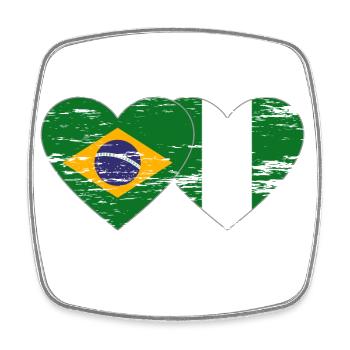 Drapeau du Brésil et du Nigeria coeur utilisé - Magnet carré - blanc - Devant