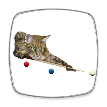 POOL UND SNOOKER CAT, 8 BALL, 9 BALL - KATZE SPIELEN - Viereckiger Kühlschrankmagnet - Weiß - Vorne