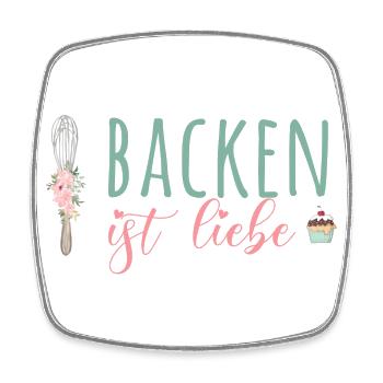 Backen ist Liebe! - Viereckiger Kühlschrankmagnet - Weiß - Vorne