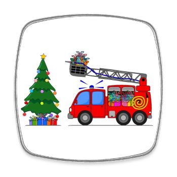 Feuerwehrauto Weihnachten - Viereckiger Kühlschrankmagnet - Weiß - Vorne