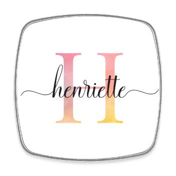 H | Monogram | Name | Henriette |Watercolor - Square fridge magnet - white - Front