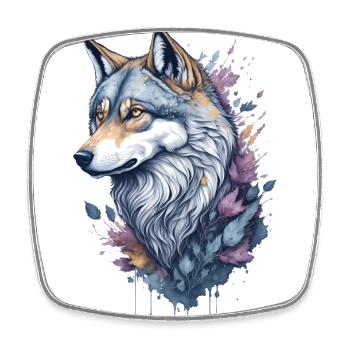 Peinture à l’aquarelle fantaisiste de loup floral - Magnet carré - blanc - Devant
